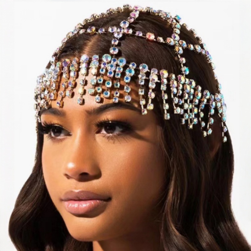 Bridal Hair Accessory Iridescent Crystal Rhinestone Head Chain